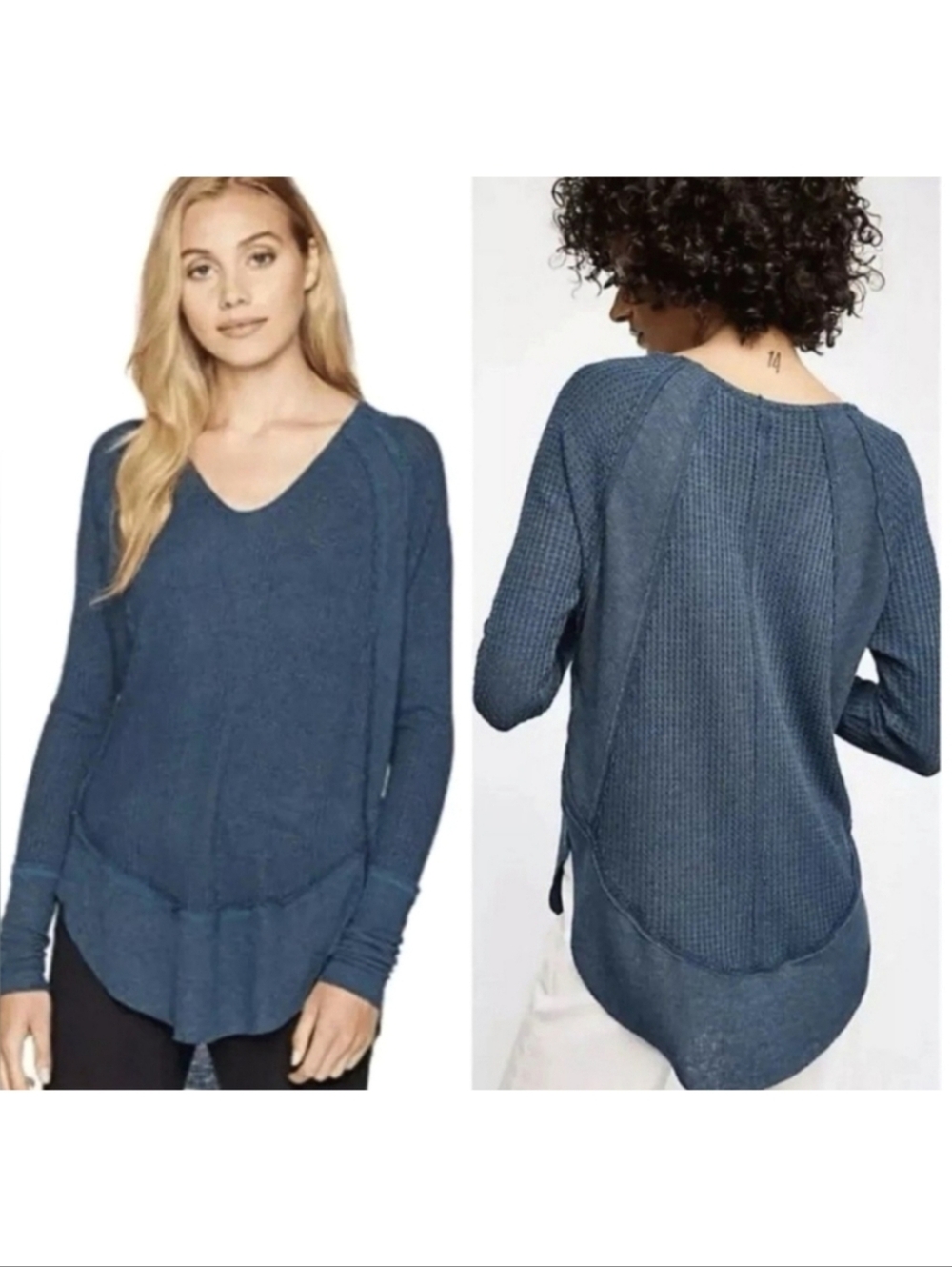 Free People Catalina Thermal Top Gray XS Boho Chic Grunge Slouchy